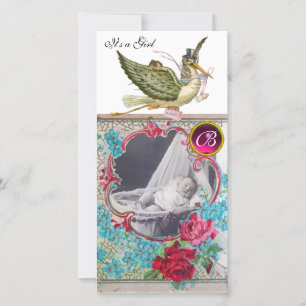 STORK BABY SHOWER MONOGRAM ,ruby.white Announcement