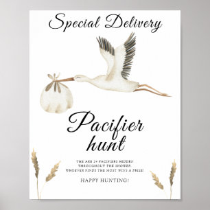 stork baby shower - pacifier hunt game poster