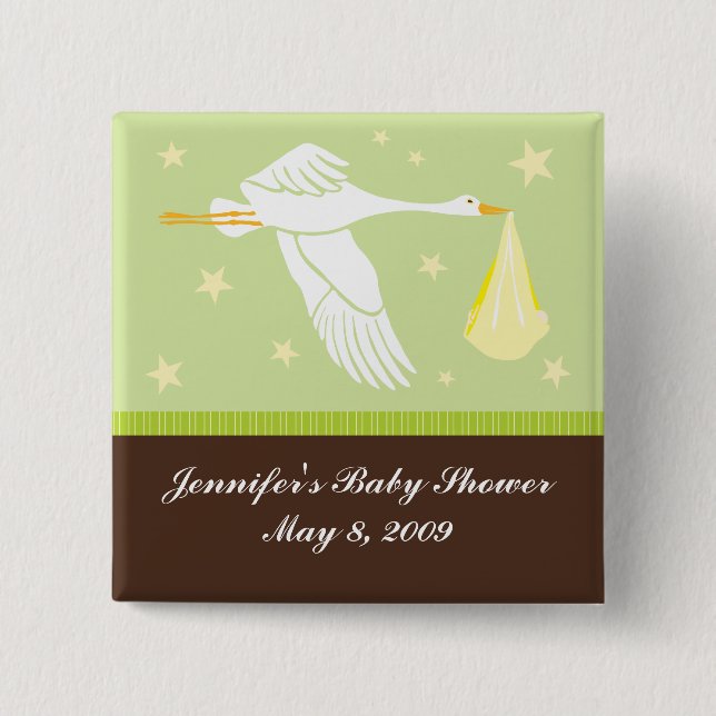 Stork Baby Shower Pin - Green/Brown (Front)