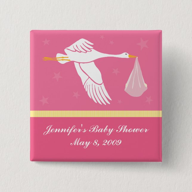 Stork Baby Shower Pin - Pink (Front)