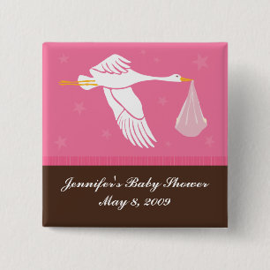 Stork Baby Shower Pin - Pink/Brown