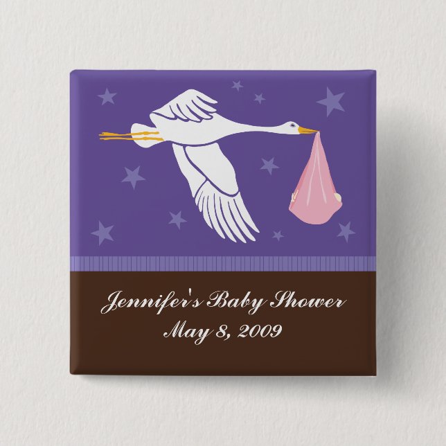 Stork Baby Shower Pin - Purple/Brown (Front)