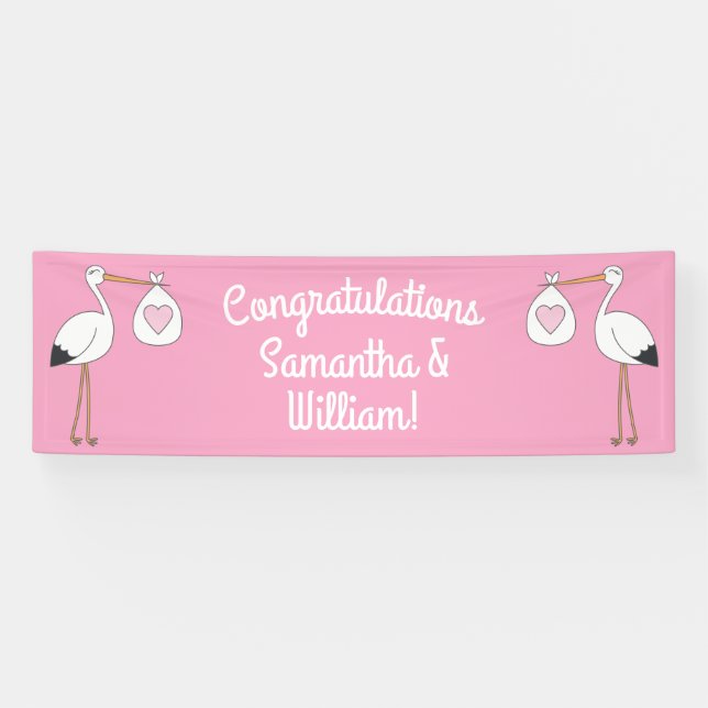 Stork Baby Shower Pink Girl Banner (Horizontal)