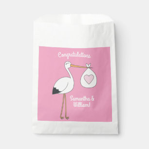 Stork Baby Shower Pink Girl Cute Cartoon Favour Bag