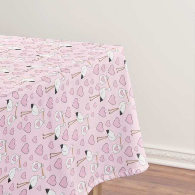 Stork Baby Shower Pink Girl Tablecloth (In Situ)