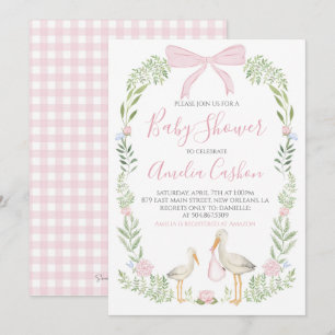 Stork Baby Shower Pink Preppy Southern Girl Invitation