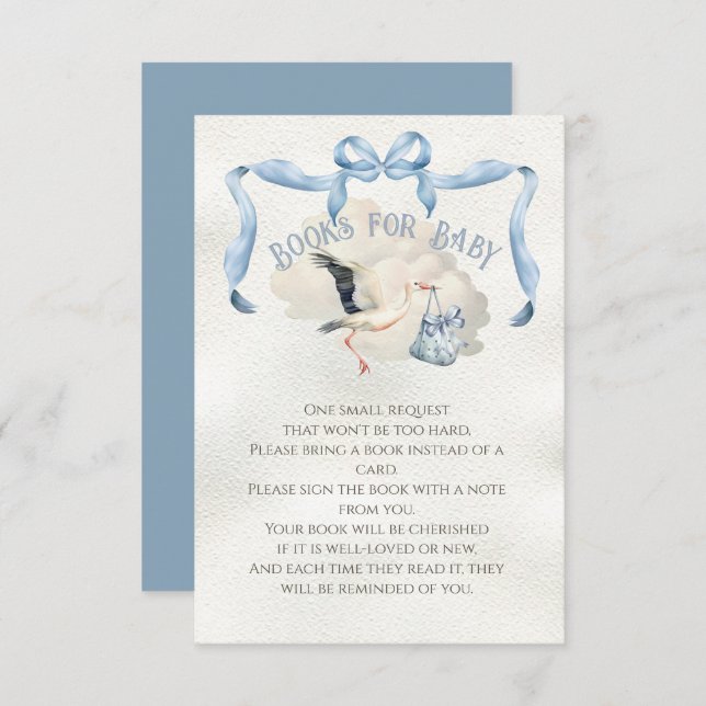 Stork Baby Shower Ribbon Bow Books for Baby Invitation (Front/Back)