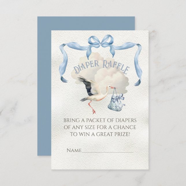 Stork Baby Shower Ribbon Bow Diaper Raffle Invitation (Front/Back)