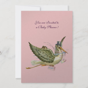 STORK BABY SHOWER ,silver metallic Invitation