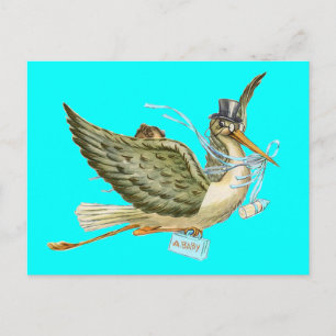 STORK BABY SHOWER ,turquase Invitation Postcard