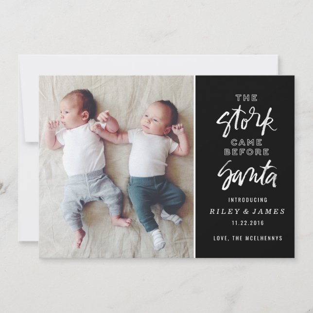 Stork Before Santa Birth Announcement Photo Card (Front)