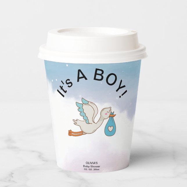 Stork Bird It's a Boy Baby Shower  Paper Cups (Front)