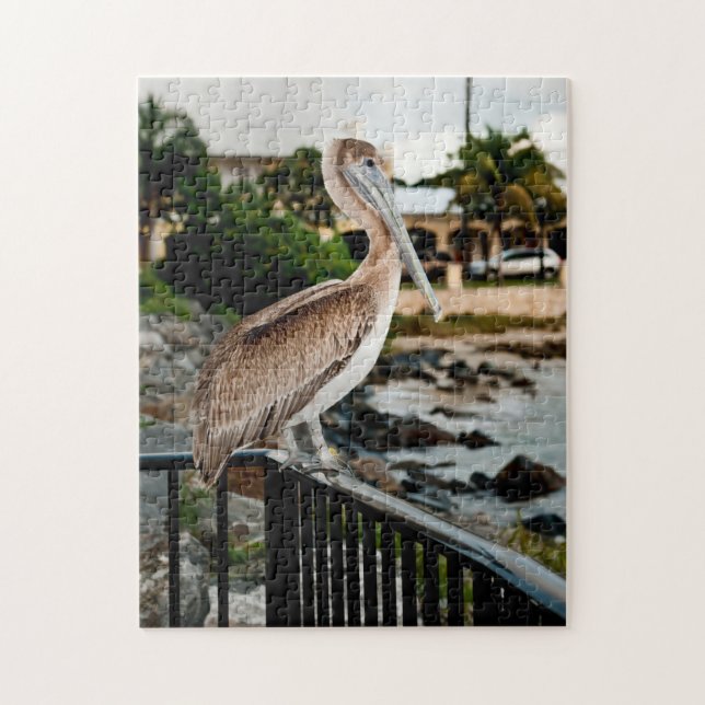 Stork Bird Sitting By The Beach Ocean Photo Jigsaw Puzzle (Vertical)