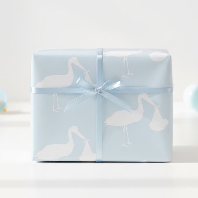 Stork Blue Baby Shower Wrapping Paper (Make every baby shower gift special with this adorable blue stork wrapping paper.)