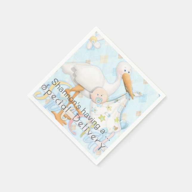 Stork Blue Boy Baby Shower Paper Napkins (Corner)