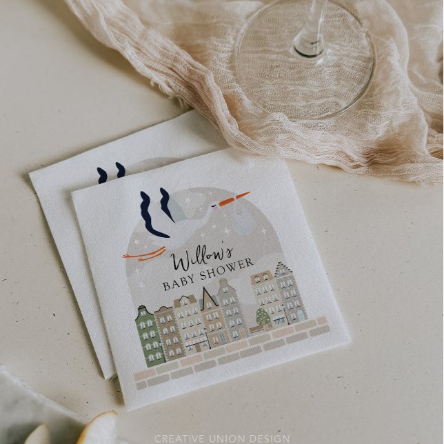 Stork Boho Baby Shower Baby Sprinkle Décor Napkin (Boho Baby Shower Stork)