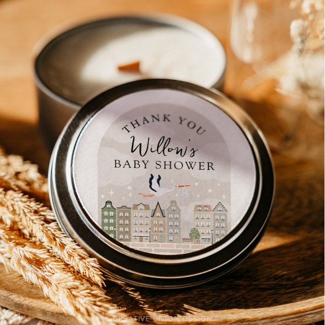 Stork Boho Baby Shower Baby Sprinkle Thank You Classic Round Sticker (Boho Baby Shower Stork)