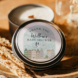 Stork Boho Baby Shower Baby Sprinkle Thank You Classic Round Sticker