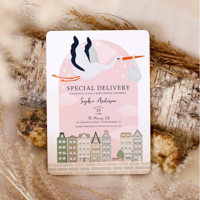 Stork Boho Baby Shower Special Delivery Sprinkle Invitation (Boho Baby Shower Stork)