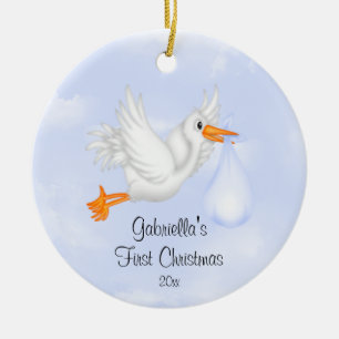 Stork Boy Baby's First Christmas Ornament