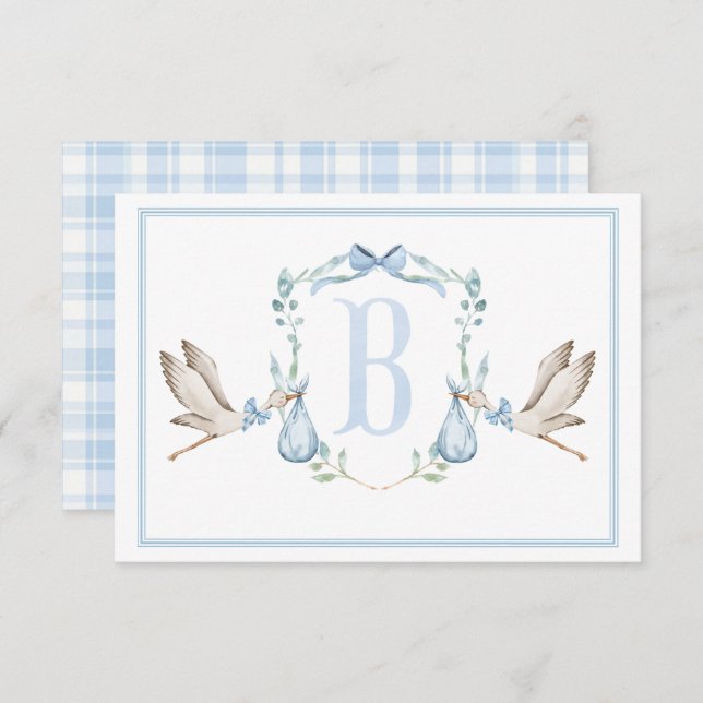 Stork Boy Preppy Southern Blue Baby Shower Thank You Card (Front/Back)