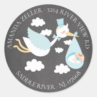 Stork Boys Baby Shower Return Address Label