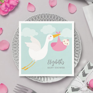 Stork Bundle Girl Baby Shower Napkin