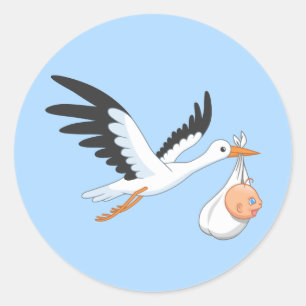 Stork Carrying a Baby Bundle Blue Classic Round Sticker