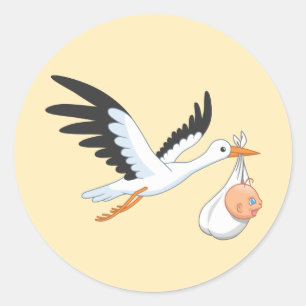 Stork Carrying a Baby Bundle Yellow Classic Round Sticker
