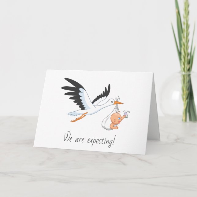 Stork Carrying a Baby Taking First Selfie Card (Front)