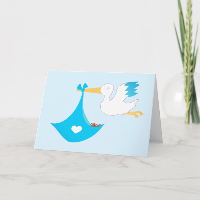 Stork Carrying A Boy Baby Bundle Of Joy Blue Card (Front)