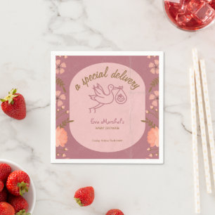 Stork Carrying Baby-Baby Shower Napkin