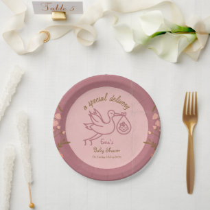 Stork Carrying Baby-Baby Shower Paper Plate