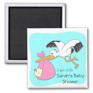 Stork carrying baby cartoon baby shower magnet