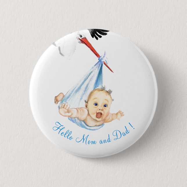 Stork Carrying Baby - Cartoon Drawing -Sweet Fun 6 Cm Round Badge (Front)