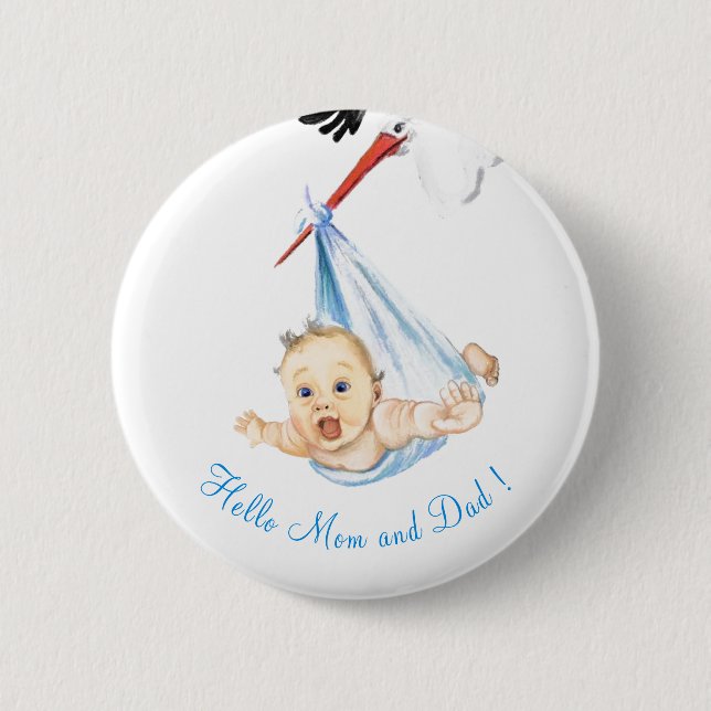 Stork Carrying Baby - Cartoon Drawing -Sweet Funny 6 Cm Round Badge (Front)