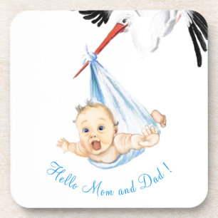 Stork Carrying Baby - Cartoon Drawing Sweet Funny Coaster
