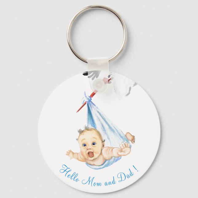 Stork Carrying Baby - Cartoon Drawing Sweet Funny  Key Ring (Front)