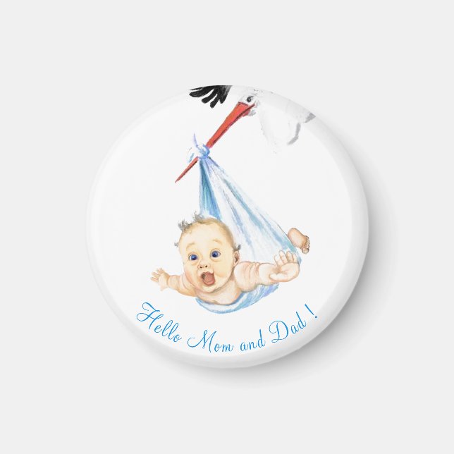 Stork Carrying Baby - Cartoon Drawing Sweet Funny  Magnet (Front)