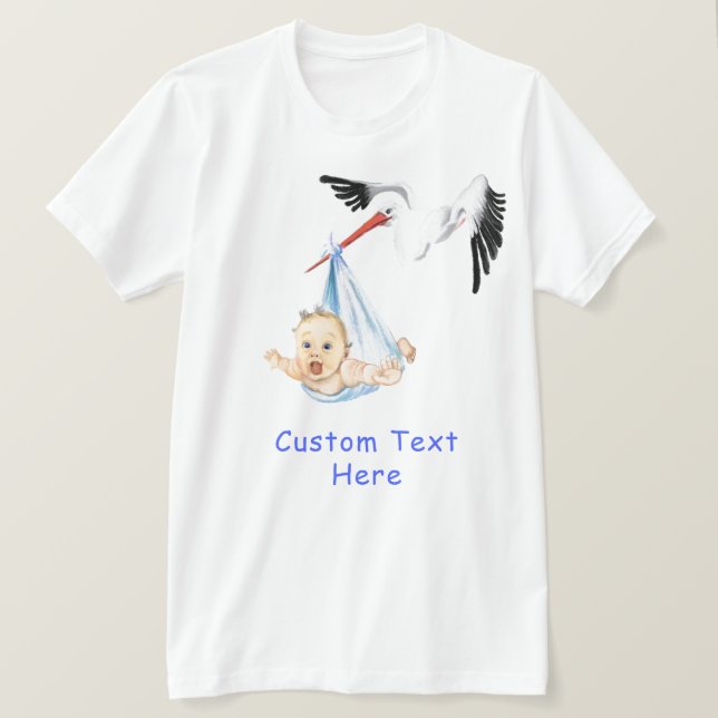 Stork Carrying Baby Funny - Add Text / Name T-Shirt (Design Front)