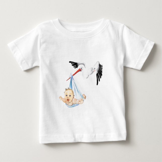 Stork Carrying Baby Funny Baby T-Shirt (Front)