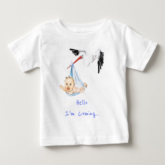 Stork Carrying Baby Funny Baby T-Shirt Custom Text (Front)