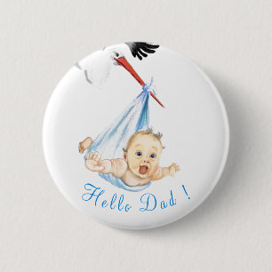 Stork Carrying Baby Funny Button - Custom Text