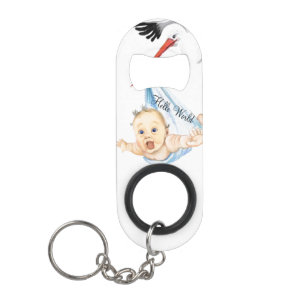 Stork Carrying Baby Funny Keychain Bottle Opener