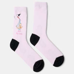 Stork Carrying Baby Funny Socks - Your Text Name