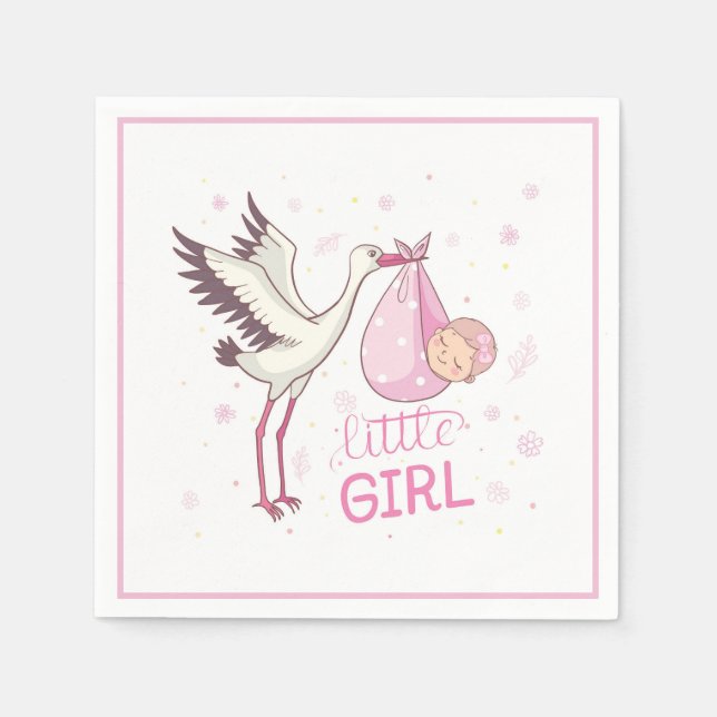 Stork Carrying Baby Girl Napkin (Front)