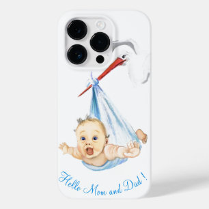 Stork Carrying Baby iPhone Case Hello Mum and Dad