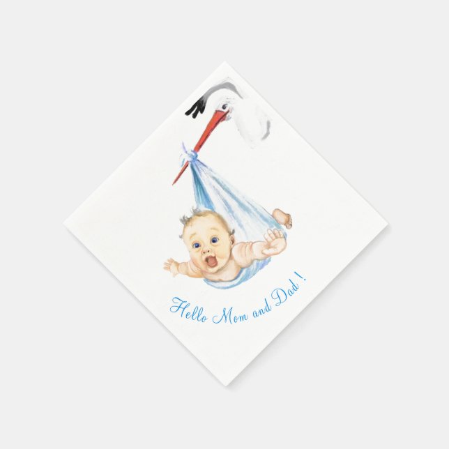 Stork Carrying Baby Napkins Funny - Custom Text (Corner)