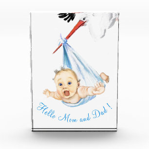 Stork Carrying Baby Photo Block - Custom Text