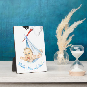 Stork Carrying Baby Plaque Gift - Personalised